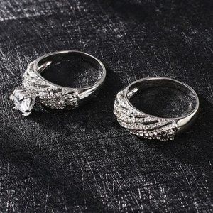 14K White Gold Filled 6.25 Carat Inlaid Ring Set
